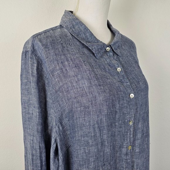 Artisan NY Womens Top Blue Linen Long Sleeve Button Shirt Tunic Sz 1X - Picture 6 of 16